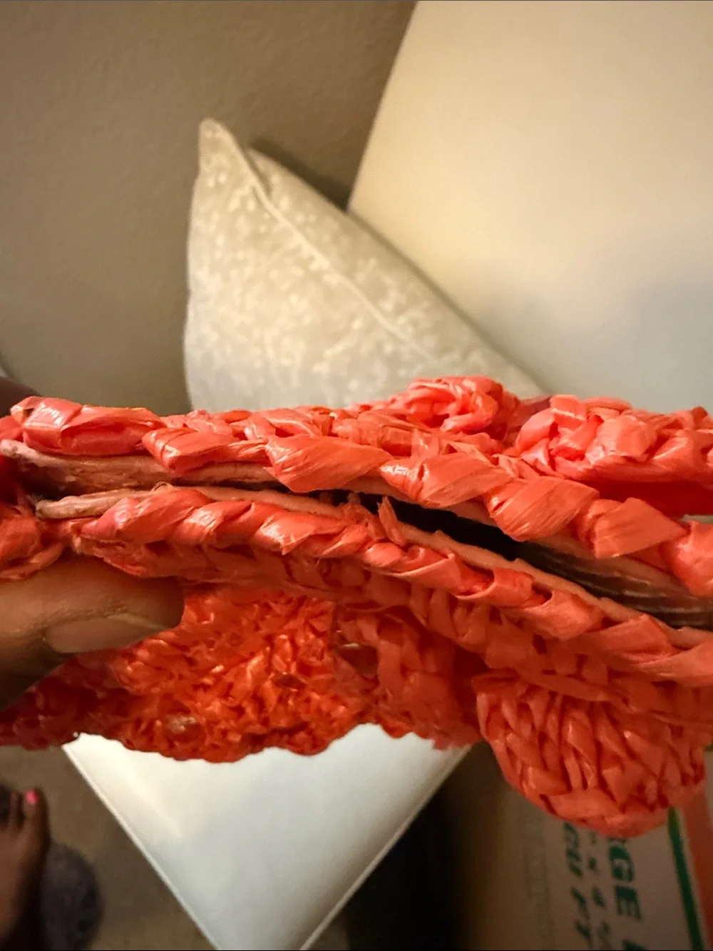 Stylish Coral Crochet Ruffle Handbag